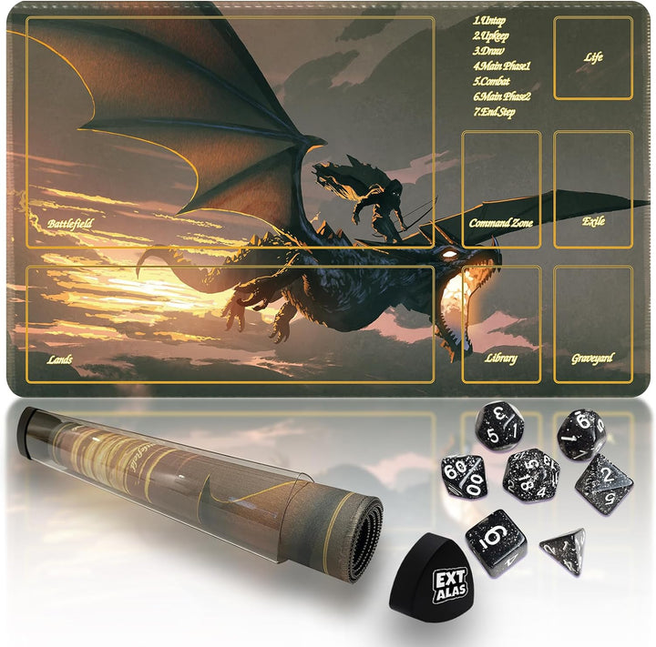MTG Playmat TCG Playmat -Includes Storage Tube and 7 Dice-Experience Top-Tier Quality and Edge-Locking Waterproof and Non-Slip Mat! (Playmat without Zones, 1-Pretty Purple Fluorescence)