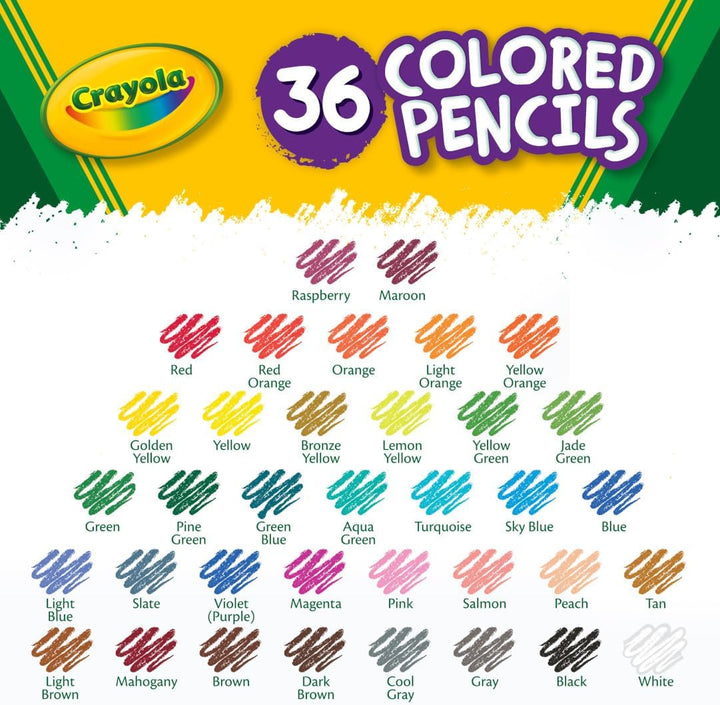 Colored Pencils (36Ct), Kids Pencil Set, Back to School Essentials, Must Have Classroom Supplies for Kids, Pre-Sharpened Coloring Book Pencils, 3+