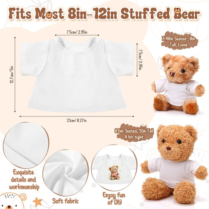 8 Pcs Sublimation Stffed Animal Tshirt for 8-12 Inch Plush Bear 8 Colors Stuffed Bear Clothes Perfect for DIY Stuffed Doll Outfit
