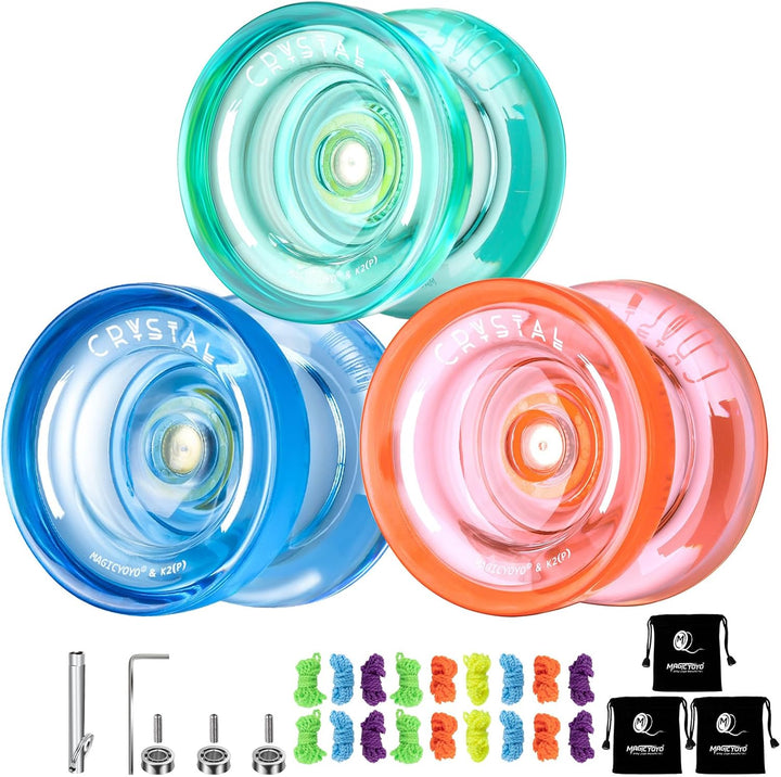K2 Crystal Responsive Yoyo for Kids 8-12, Professional Fingerspin Trick Yoyo for Advanced, Dual Purpose Mode with Unresponsive Bearing+12 Yo Yo Strings+Yo-Yo Case Bag (Pink Purple Gradient)