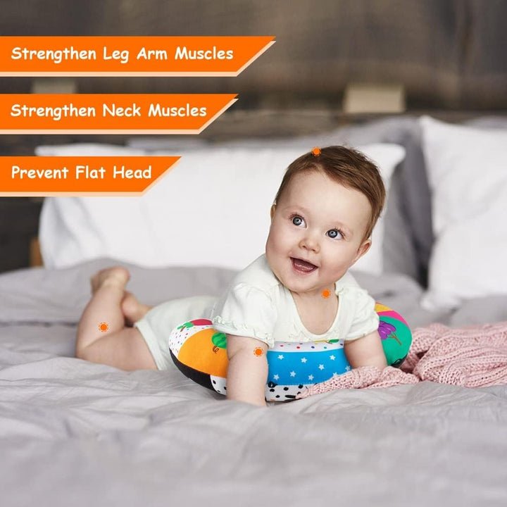 Tummy Time Pillow with Crinkle Mat & Teethers, Black and White High Contrast Baby Toys with Mirror, Montessori Sensory Crawling Toy for Infant Newborn Toddler Tummy Time Toys 0-6 Months Babies