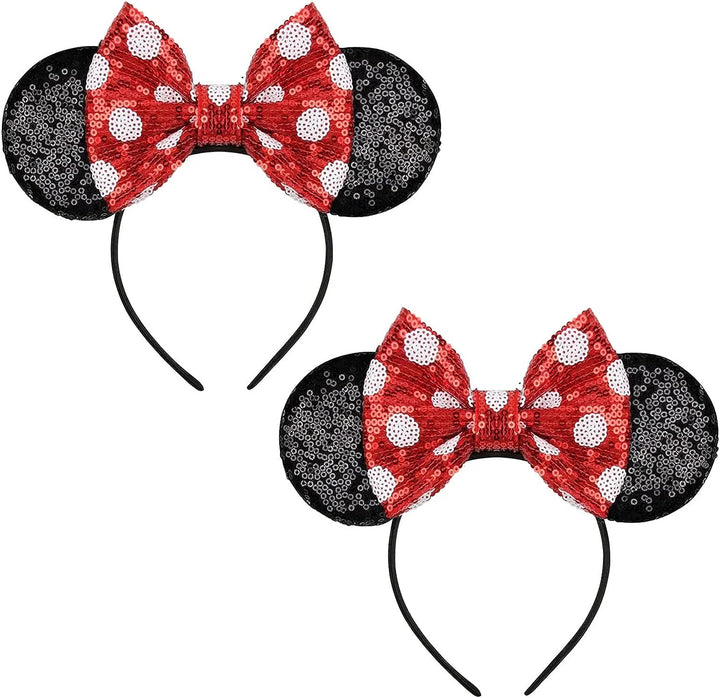 Mouse Ears, Sequin Mouse Ears Headband for Girls Women Halloween Birthday Party (Orange Bow)