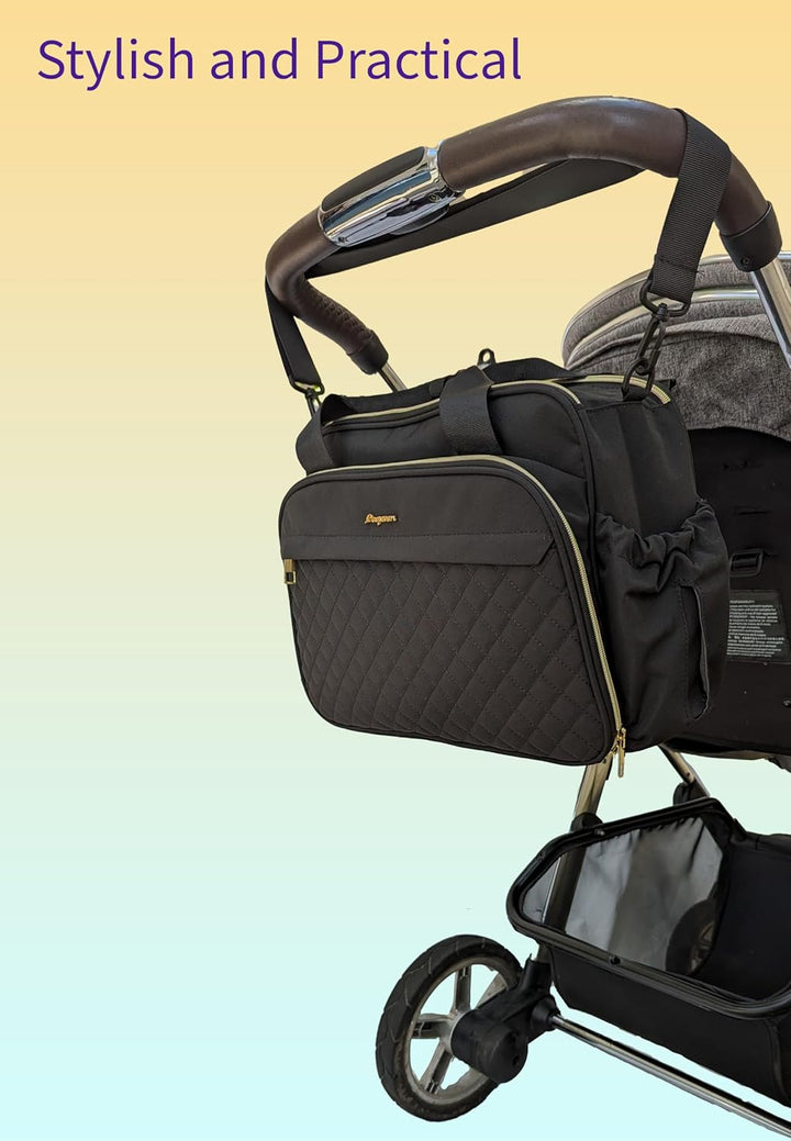 Baby Changing Bag, Crossbody Nappy Bag, Diaper Satchel for Mums and Dads, Black, Medium