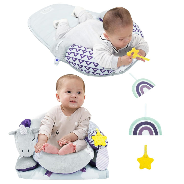 2-In-1 Tummy Time Mat & Seated Support Pillow,Baby Tummy Time Pillow Support for Newborns and Older Babies,With Detachable Support Pillow and Toys