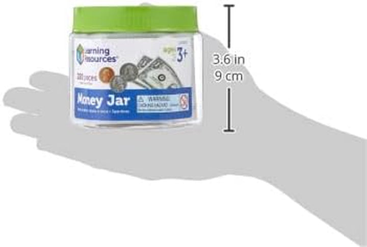 Money Jar - Play Money for Kids, Fake Bills and Coins, Pretend Play Props, Homeschool and Classroom Math and Counting Supplies, Ages 3+