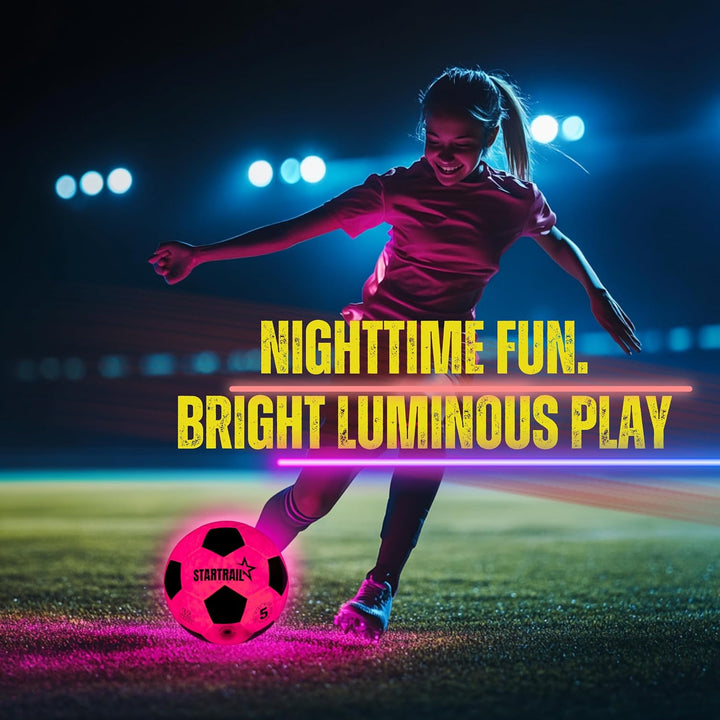 Glow in the Dark Soccer Ball | Sports Gift for Girls Ages 6-15 | LED Light-Up Ball with 3 Extra Batteries and Pump | Pre-Installed Batteries | Size 5 | Indoor & Outdoor Fun Gift for Kids & Teens 8-15