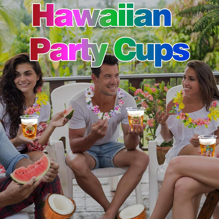 25 Light up Luau Cups for Hawaiian Moana Birthday Party Decorations - 16 OZ Glow in the Dark Plastic Tiki Party Cups for Tropical Aloha Luau Party Decor Supplies