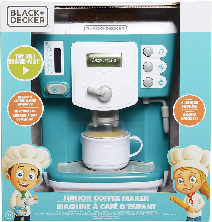 Junior Coffee Maker Role Play Pretend Kitchen Appliance for Kids with Realistic Action, Light and Sound - plus Toy Coffee Mug for Imaginary Brewing Fun