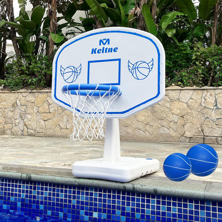 LED Pool Basketball Hoop Poolside, Oversized Water Basketball Hoop with Solar Colorful Lights, 34"X34"X42.2" Light up Swimming Pool Basketball Hoops for Kids Adults, with 2 Balls and Pump.