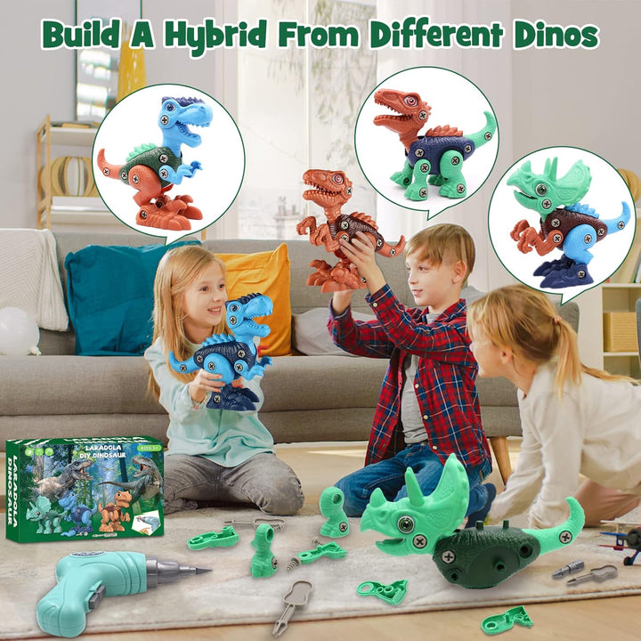 Dinosaur Toys for 3 4 5 6 7 8 Year Old Boys, Take Apart Dinosaur Toys for Kids 3-5 5-7 STEM Construction Building Kids Toy with Electric Drill, Party Christmas Birthday Gifts Boys Girls