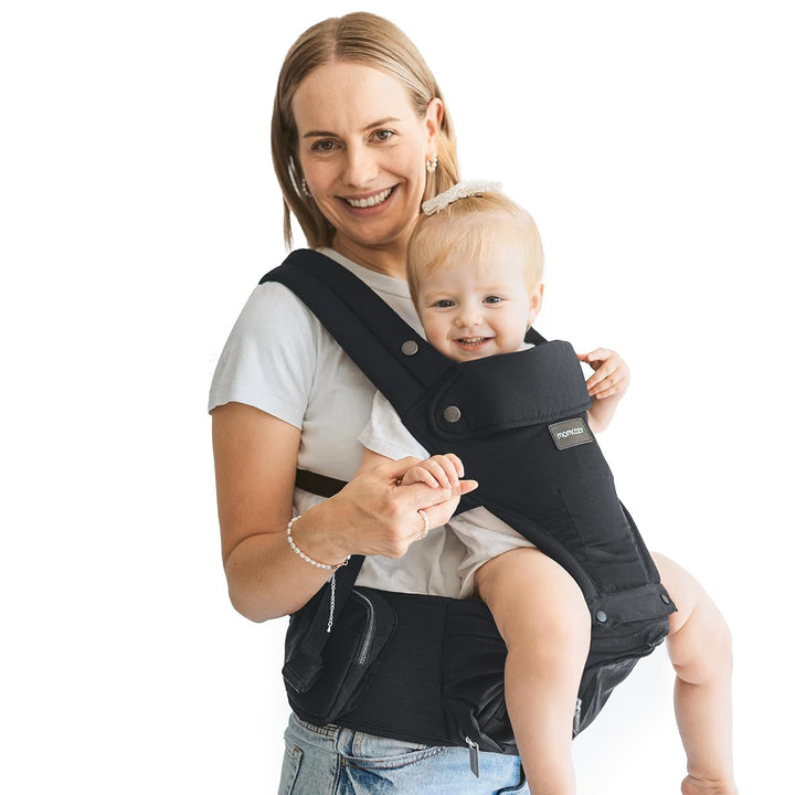 Baby Carrier with Hip Seat, 2-In-1 Forward-Facing Carry for Active Babies, Detachable Hands-Free Infant Carrier up to 44Lbs, All Seasons Toddler Carrier Fits Waist Sizes up to 45 Inches, Black
