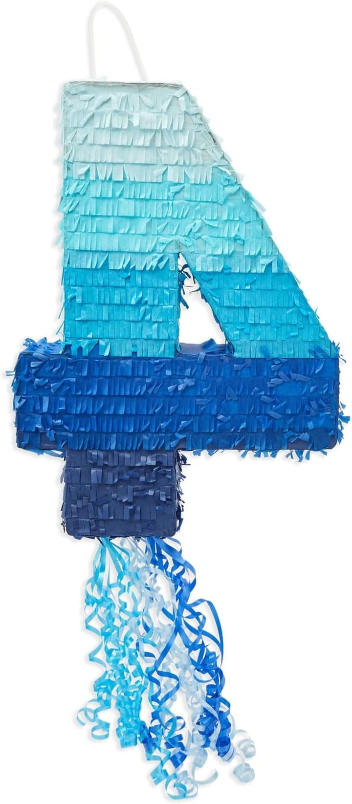 Number 4 Pull String Pinata for Boys 4Th Birthday Party Decorations - Ombre Blue (16.5 X 12 X 3 in 4 Pinata)