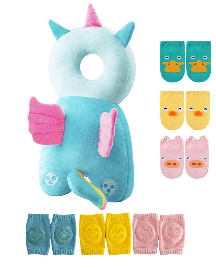 Toddler Baby Head Protector Backpack for Toddler Walker with Knee Pads&Anti-Slip Socks, Angel