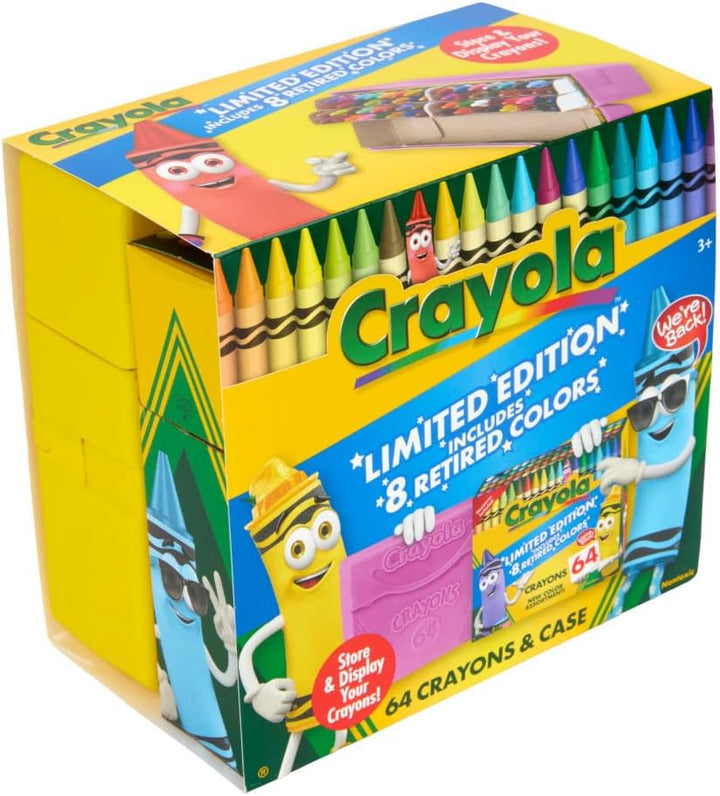 Crayon Box (64 Count), with Limited Edition Colors & Plastic Case, Arts & Crafts Coloring Supplies for Kids, Back to School Essentials, Ages 3+