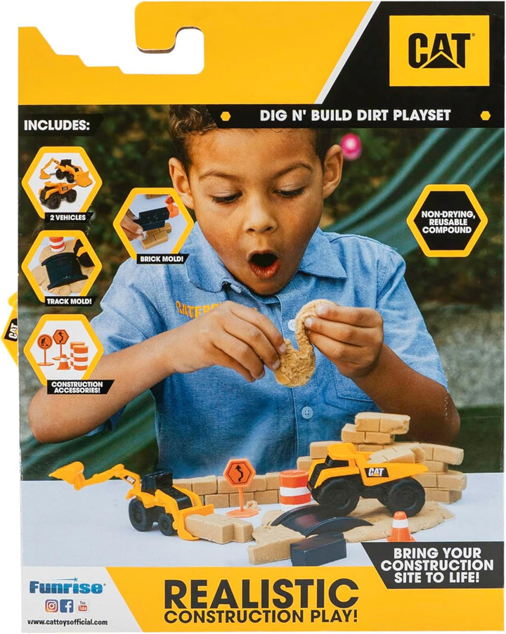 Construction Toys, Dig N' Build Dirt Playset with 10 Oz of Compound, 2 Little Machine Vehicles, Ages 3+