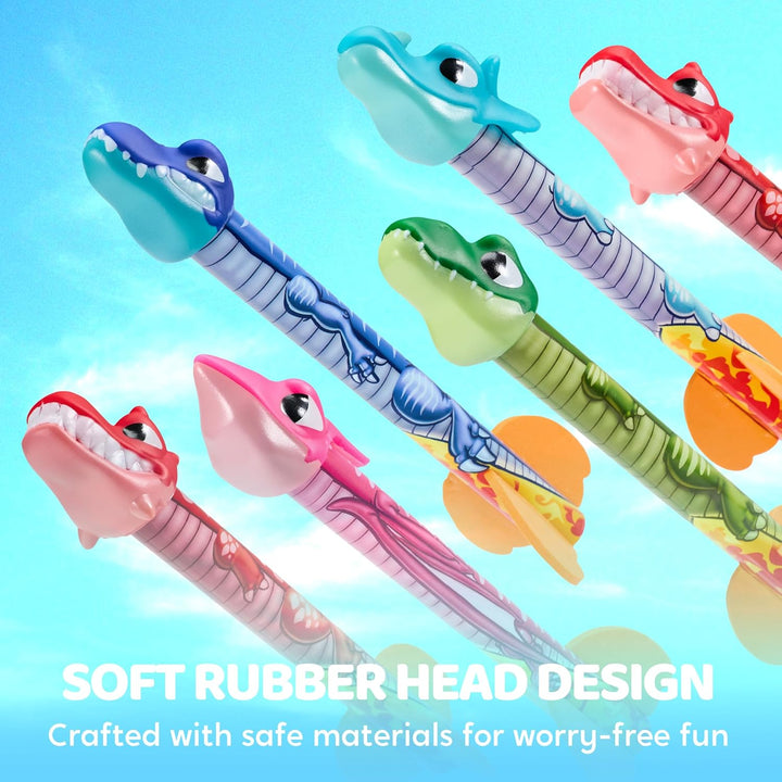 Dinosaur Toy Rocket Launcher for Kids, 6 Dinosaur Foam Rockets, Launch up to 100 Ft, Family Fun, Birthdays, Gift for Kids Boys 3 4 5 6 7 8 Years Old