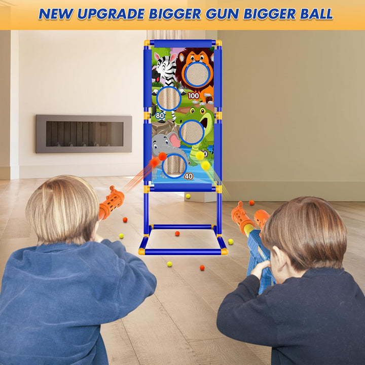 Shooting Game Toy for Boys - 2 Player Toy Foam Blaster Air Guns, 24 Foam Bullet Balls Popper & Standing Shooting Target, Birthday Gifts for Age 3 4 5 6 7 8 9 10-12 Years Old Kids, Girls