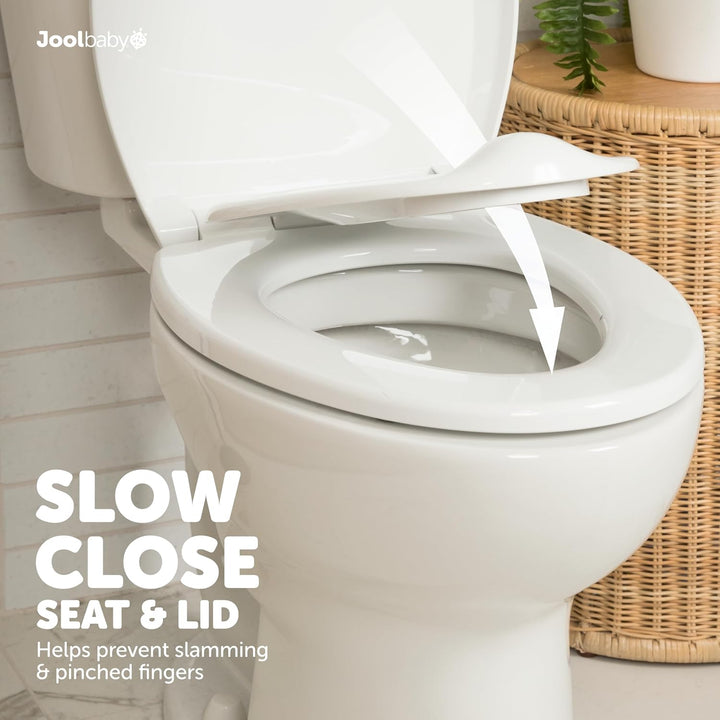Quick Flip Elongated Toilet Seat with Built-In Potty & Splash Guard for Toddler Training, Slow Close - Jool Baby
