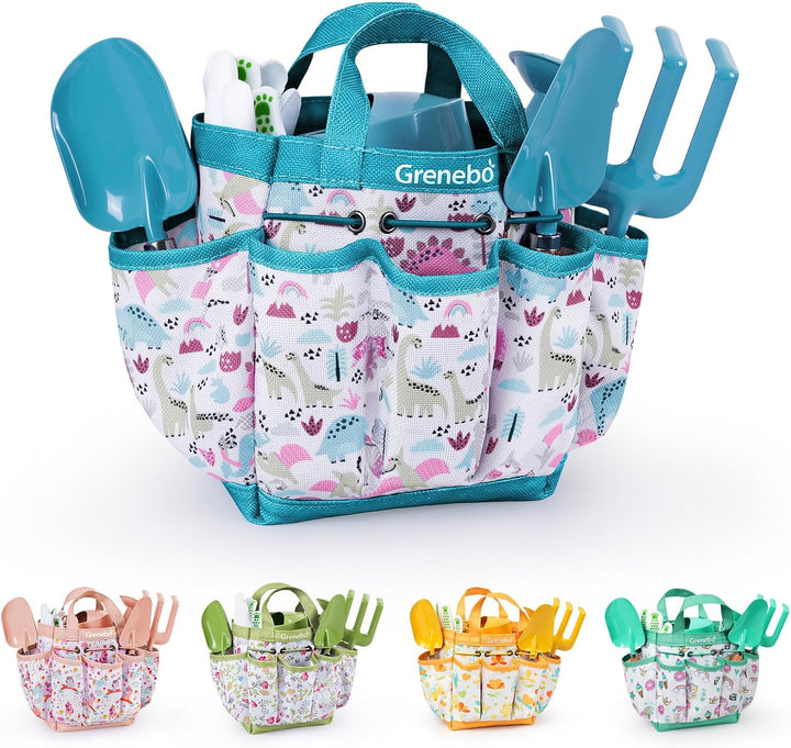 Kids Gardening Set Toys, Quality Garden Tool Kit for Kids and Toddlers, Includes Two Shovels, Garden Hat,Rake, Apron,Gloves, Watering Can, and Tool Bag (Pink)