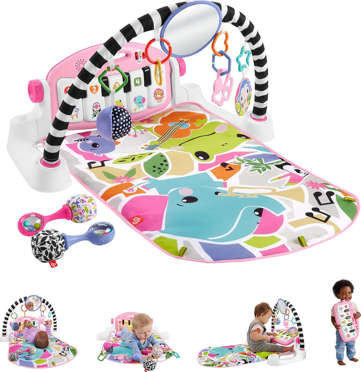 Baby Playmat Deluxe Kick & Play Piano Gym for Learning & 2 Maracas Soft Rattles for Newborn to Toddler Play Ages 0+ Months