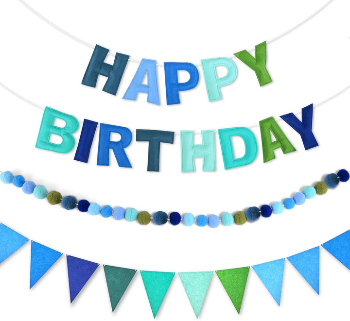 Rainbow 3D Happy Birthday Banner, Felt Garland, Triangle Pennants, Reusable Party Decorations
