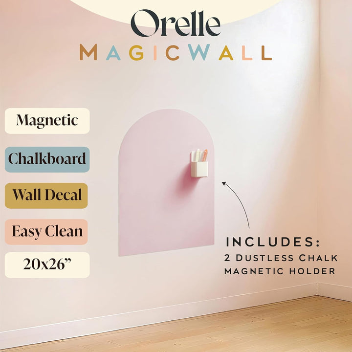Magicwall | Magnetic Wall Decal Arch | Peel and Stick Magnetic Chalkboard for Wall | Kids Wall Decals | Playroom Essentials | Includes Chalk & Holder | Midi | 20 X 26 | Pink