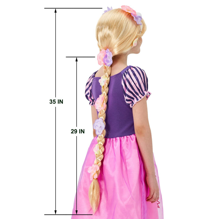 Super Long Princess Rapunzel Wig with Flowers-29 Inch Girls Blonde Braid Synthetic Wigs for Costume Cosplay Fairytale Ball Halloween Christmas Birthday Party