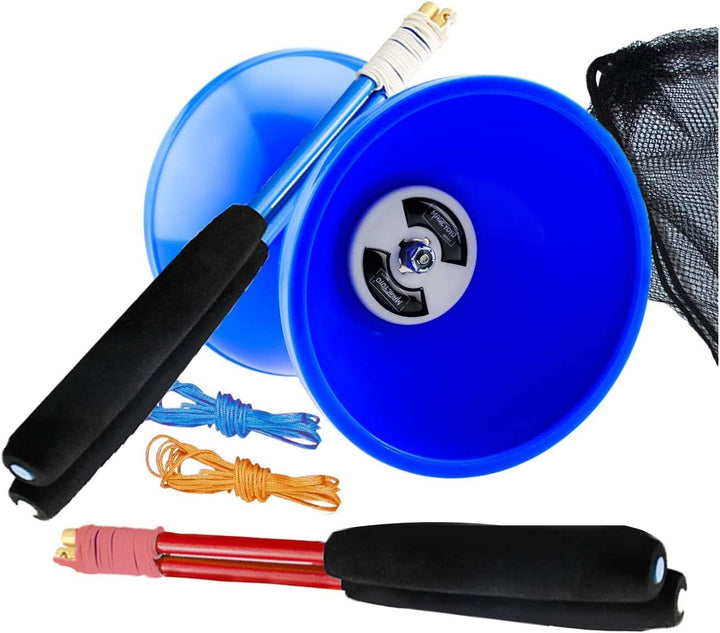 Pro Triple Bearing Diabolo Medium Size 5” Blue Chinese Yoyo Toy with 2 Pair Carbon Sticks+ 2 Extra Strings +1 Net Bag, High Performance Chinese Yoyo Diabolo Skill Toy