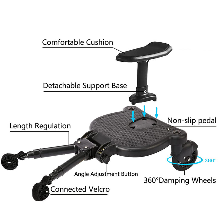 Universal Stroller Board Buggy Board with Detachable Seat, Stroller Glider Board Suitable for Most Brands of Strollers, Stroller Standing Board, Holds Children up to 55Lbs (Blue)