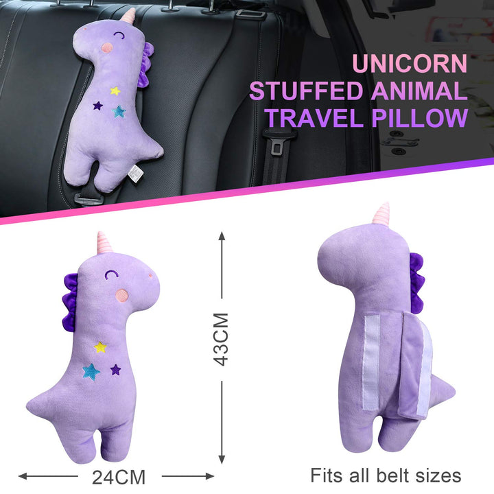 Unicorn Seat Belt Pillow Kids Cover, Vehicle Shoulder Pads, Car Seatbelt Cushion for Kids, Strap Pillows Animal Travel (Purple)