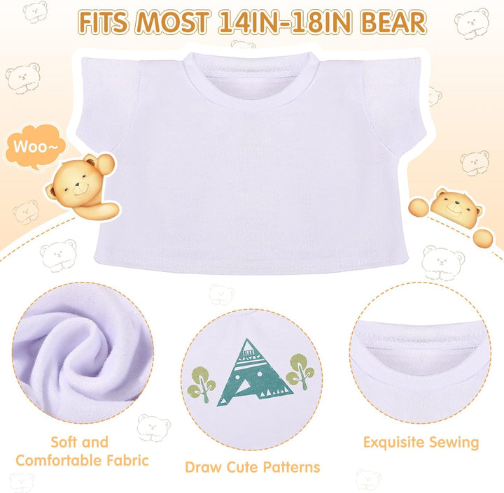 12 Pcs DIY Bear Shirts White Plush Bear Clothes Basic Tee Shirt Classic White Toy Clothes Crew Neck Stuffed Animal Fit 14-18 Inches Stuffed Dolls Gifts