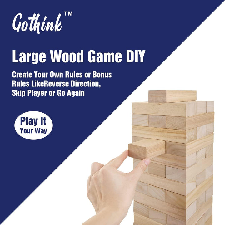 Giant Tumble Tower Game, Large Tumbling Tower Stacking to over 4 FT 54Pcs Wooden Jumbo Blocks for outside Yard Games with Carry Case Timber Stacking Game Night Toy Gift for Kids Adults Family