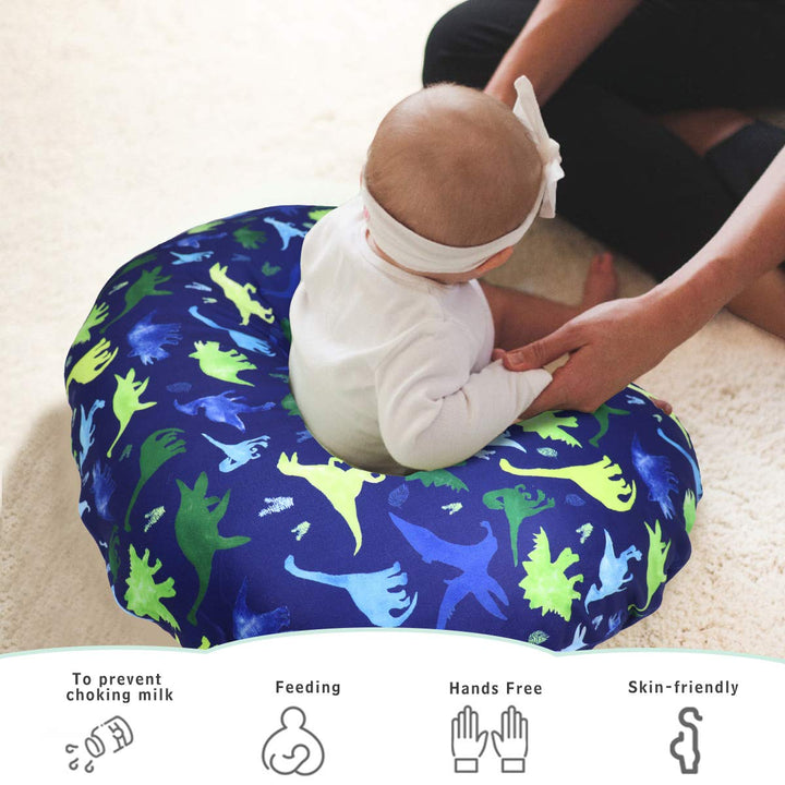 Dinosaur Nursing Pillow Cover, Breastfeeding Pillow Slipcover for Baby Boys & Girls, Nursing Pillow Case for Newborn, Soft Fabric Fits Snug on Infant, Washable & Breathable, Watercolor Dinosaur Blue