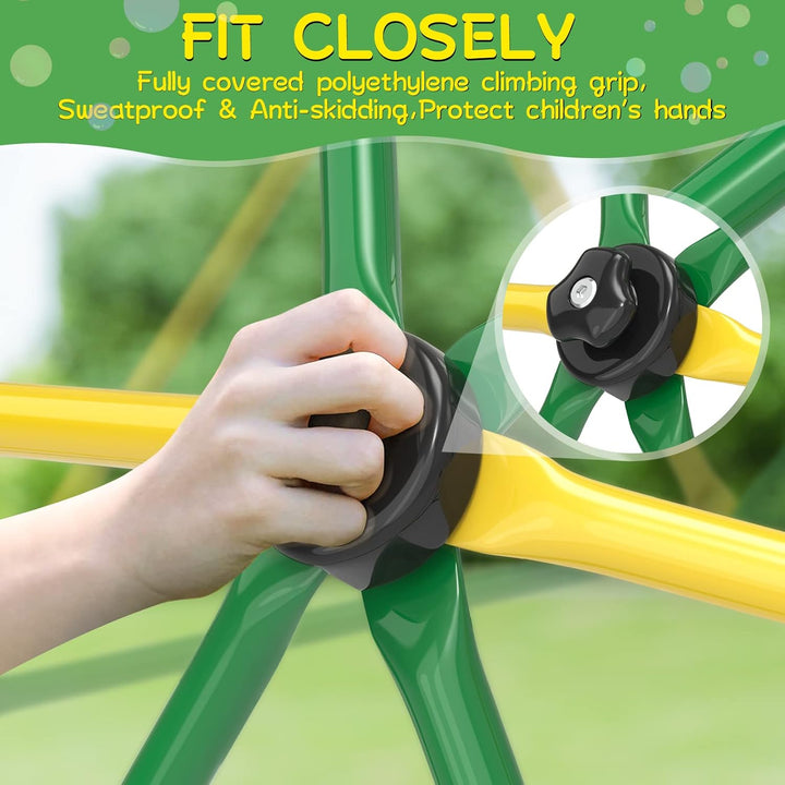 Climbing Dome, 10FT Dome Climber with Hammock for Kids 3 to 10 Outdoor Play Equipment, Supports up to 1000Lbs Jungle Gym, Anti-Rust, Easy Assembly, Yellow+Green