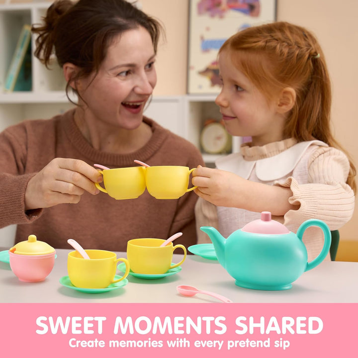 18PCS Pretend Role Play Tea Party Set Play Food Accessories BPA Free, Phthalates Free, Plastic Tea Set, Mini Kitchen for Kids, Gifts for Toddler Boys Girls Ages 3 4 5 6 Years Old