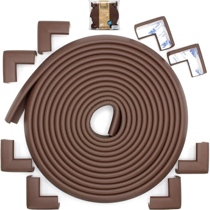 Heftyfit Edge Corner Protector Baby Proofing (Large 18Ft Edge 8 Corners), Heavy-Duty, Soft NBR Rubber Foam, Furniture Fireplace Safety Bumper Guard, 3M Adhesive, Coffee Brown