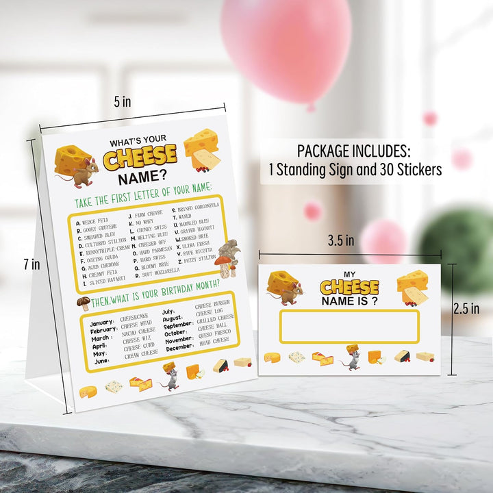 Cheese Theme What'S You Cheese Name Game, Baby Shower Game Stickers, Birthday Game, Party Decoration, Activity Game for Office or Class, Package Contains 1 Sign and 30 Name Stickers(Wyn14)