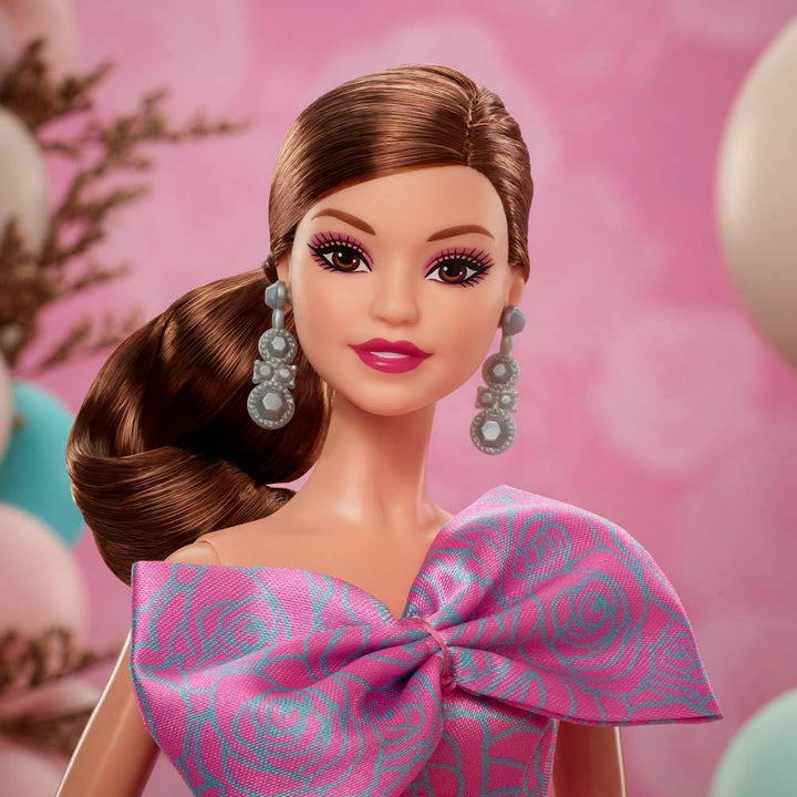 Signature Birthday Wishes Doll, Collectible Fashion Doll in Satiny, Pink Dress with Wavy Brown Hair and Giftable Packaging