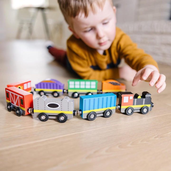 Wooden Magnetic Train Cars - 8 Piece Educational and Skill-Building Wooden Toy for Boys and Girls
