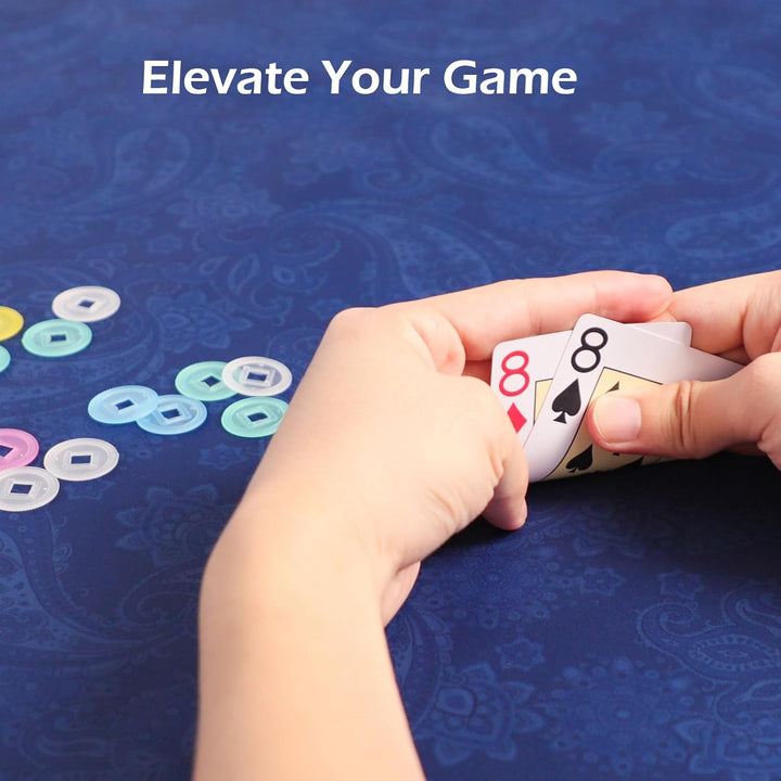 Mahjong Mat, Mahjong Table Mat with Prints & Extra Dice, for Poker, Card, Mahjong, Dominoes Games (Blue, 35 Inches)