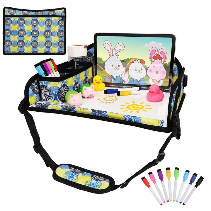 Kids Travel Tray for Car Airplane - Car Seat Tray for Kids Travel, Toddler Carseat Lap Table, Road Trip Essentials, Lap Desk for Kid Roadtrip Activities, Pink Unicorn