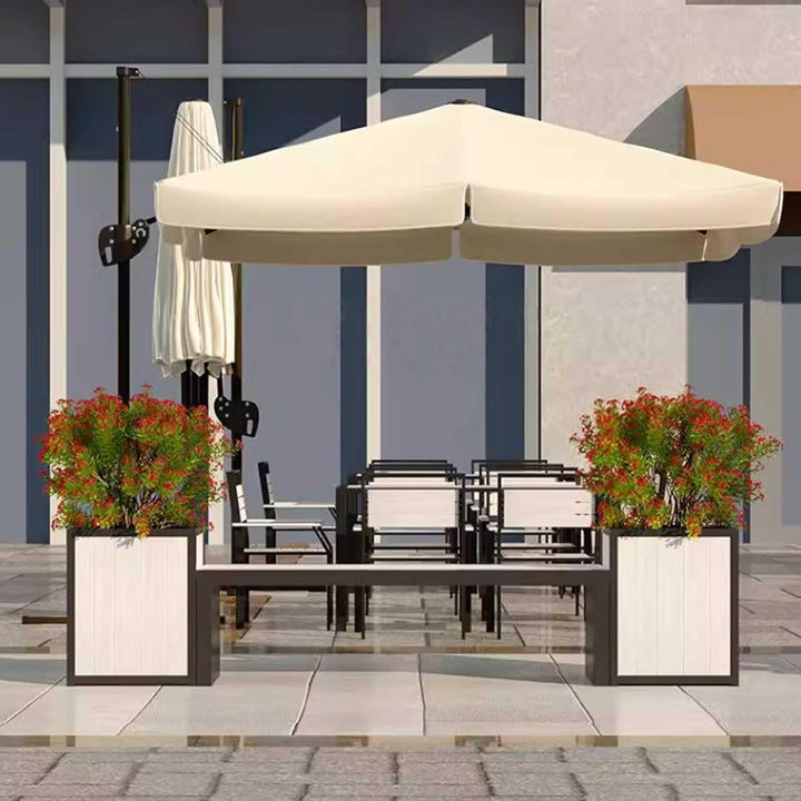 Outdoor Park Planter Bench Outdoor Flower Box Sitting Chair Combination Commercial Square Planter with Seat Wooden Leisure Bench Park Flower Box Bench(L260*D50*H60Cm)