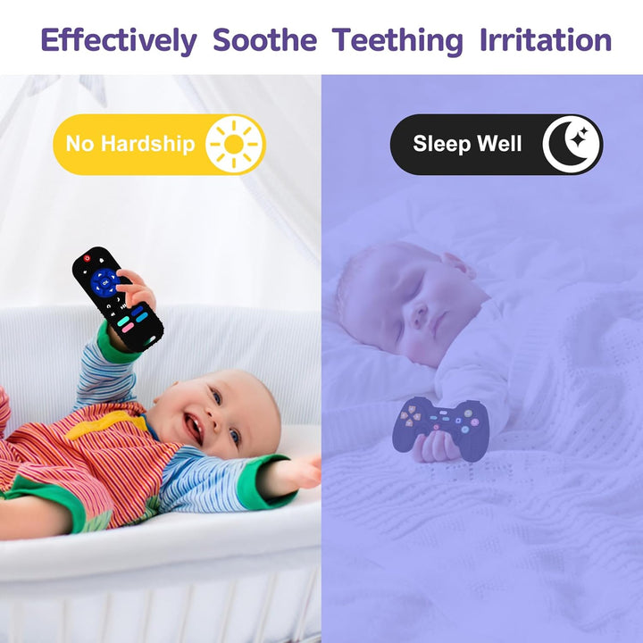 2 Pack Silicone Teething Toys for Babies 0-6 Months, Teethers for Babies 6-12 Months, Remote Teether for Baby, Sensory Toys for Babies, Baby Chew Toys