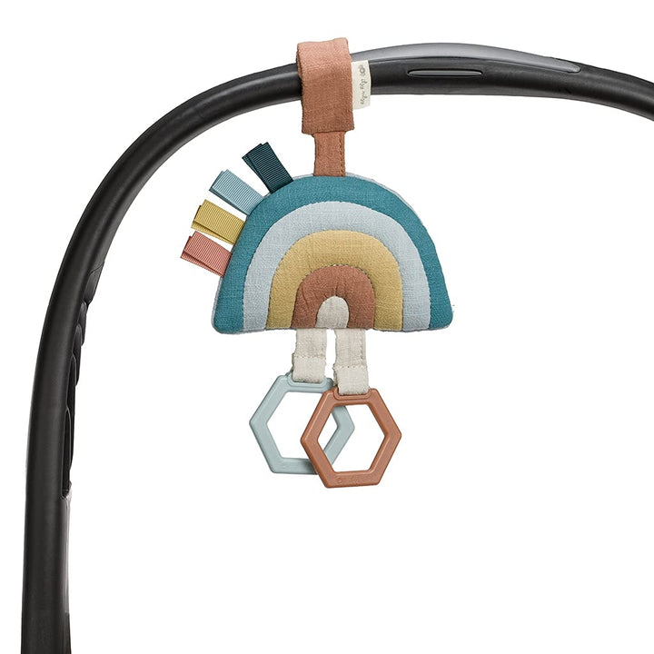 Jingle Travel Toy for Stroller, Car Seat or Activity Gym - Baby Hanging Toy Features Jingle Sound, Clinking Rings & Adjustable Attachment Loop (Rainbow)