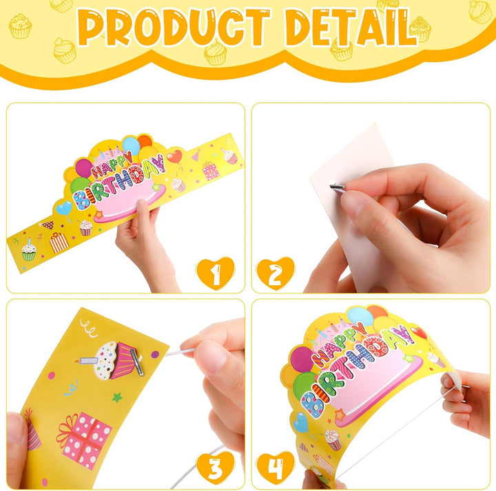 36 Pcs Happy Birthday Crowns for Kids Paper Birthday Hat Crowns for Classroom Gifts Kids' Party(Colorful)