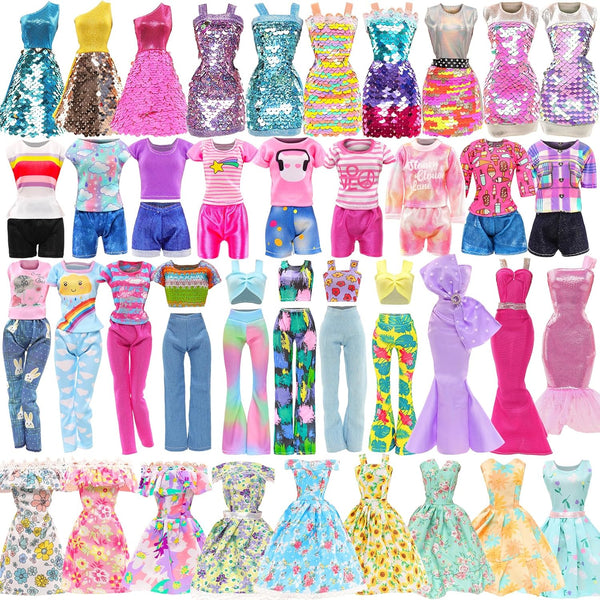 11 Sets Doll Clothes Including 3 Sequins Dresses 4 Fashion Floral Dresses 4 Casual Outfits Tops and Pants for 11.5 Inch Girl Dolls