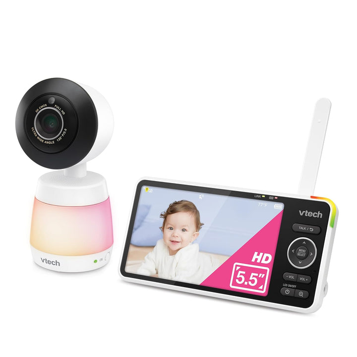 Smart Wifi Baby Monitor, 2K CMOS Sensor Camera, 5.5-Inch HD IPS Screen, Clear Infrared Night Vision, Pan-Tilt, 24X Zoom, 2-Way Talk, Multi-Color Night Light, Soothing, Free App: Smart HD Plus