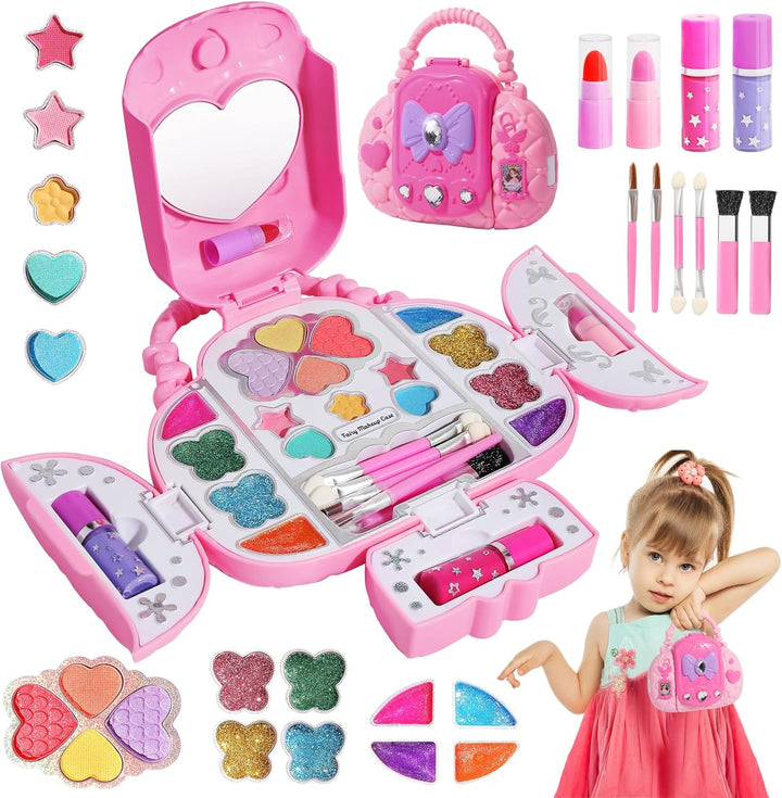 Kids Makeup Kit with Mirror - Real Washable Makeup Set for Girls 5-8, Princess Toys Cosmetic Set, Christmas & Birthday Gifts for 3-8 Year Old Girls