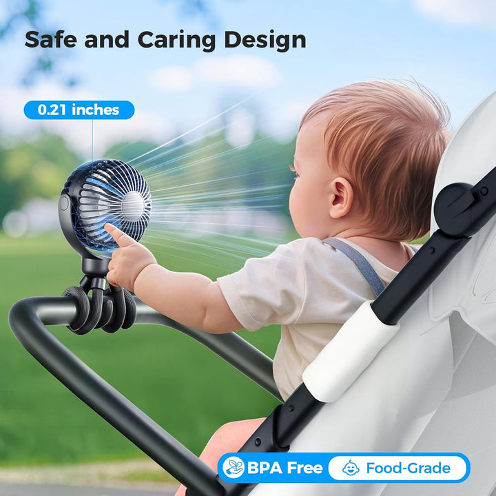 Portable Stroller Mini Fan - Flexible 3-Speed Personal Fan Clip on for Bed Sleep, Rechargeable Battery Treadmill Accessories Cooler, Newborn Summer Baby Essentials for Car Seat, Bike, Crib