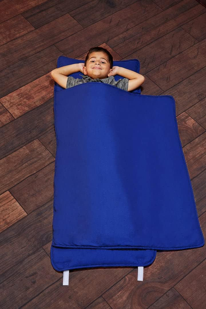 Toddler Nap Mat with Removable Pillow -Underwater Mermaids- Carry Handle with Fastening Straps Closure, Rollup Design, Soft Microfiber for Preschool, Daycare Sleeping Bag, Ages 2-6 Years
